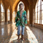 Quilted Silk Kimono Robe: Gemleaf Patchwork, Boho Wedding Jacket - Mei - Image 5