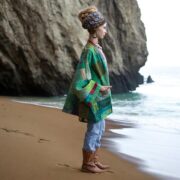 Quilted Silk Kimono Robe: Gemleaf Patchwork, Boho Wedding Jacket - Mei - Image 2