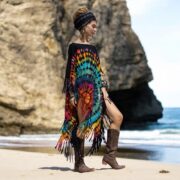 Handmade Tie-dye Cotton Tunic Dress: Boho Fringe Cover-Up - Arlo - Image 9