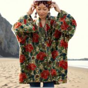 Olive Velvet Kimono Jacket: Floral Boho Duster Coat - Mei - Image 10