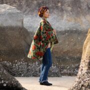 Olive Velvet Kimono Jacket: Floral Boho Duster Coat - Mei - Image 2