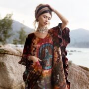 Hand-Dyed Tie-Dye Cotton Tunic Dress: Boho Peace Mandala Caftan with Pockets - Cleo - Image 4