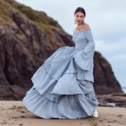 Boho Wedding Dress: Seacliff Mist Cotton Maxi Gown, Off-Shoulder Sleeves - Lucia - Image 9