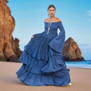 Moonshadow Blue Boho Maxi Dress: Off-Shoulder Cotton Bridal Gown - Lucia - Image 7