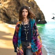 Handmade Tie-Dye Kimono Robe: Cotton Boho Duster, Plus Size Beach Cover-Up - Aurora - Image 8