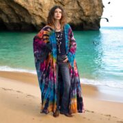 Handmade Tie-Dye Kimono Robe: Cotton Boho Duster, Plus Size Beach Cover-Up - Aurora - Image 5