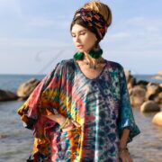 Plus Size Tie Dye Kaftan Dress: Sundrift Indigo Spiral, Boho Festival Cotton - Mystic - Image 10