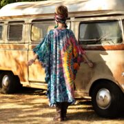 Plus Size Tie Dye Kaftan Dress: Sundrift Indigo Spiral, Boho Festival Cotton - Mystic - Image 7