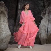 Coral Cotton Voile Maxi Dress: Boho Beach Wedding Gown - Beata
