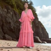 Coral Cotton Voile Maxi Dress: Boho Beach Wedding Gown - Beata - Image 7