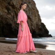 Coral Cotton Voile Maxi Dress: Boho Beach Wedding Gown - Beata - Image 9