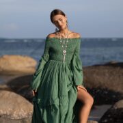 Elderfern Green Boho Wedding Dress: Off-Shoulder Cotton Maxi Gown - Lucia - Image 5