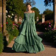 Elderfern Green Boho Wedding Dress: Off-Shoulder Cotton Maxi Gown - Lucia - Image 7