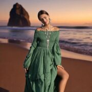 Elderfern Green Boho Wedding Dress: Off-Shoulder Cotton Maxi Gown - Lucia - Image 9