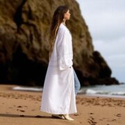 Moon Drift Velvet Kimono Duster: Silky White Boho Robe - Plus Size - Mai - Image 9