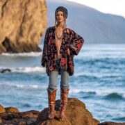 Plus Size Cotton Velvet Kimono Jacket: Floral Boho Coat - Mei - Image 7