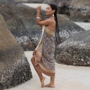 Boho Cotton Sarong Wrap: Hand-Printed Block Print with Gold Foil - Bichi - Image 2