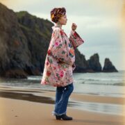 Plus Size Velvet Kimono Robe: Rosé Caravan Boho Floral Duster - Mei - Image 8