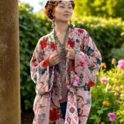 Plus Size Velvet Kimono Robe: Rosé Caravan Boho Floral Duster - Mei - Image 10