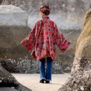 Velvet Kimono Jacket: Embroidered Wild Nightingale Floral Coat - Mei - Image 3