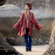 Velvet Kimono Jacket: Embroidered Wild Nightingale Floral Coat - Mei