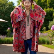 Velvet Kimono Jacket: Embroidered Wild Nightingale Floral Coat - Mei - Image 6