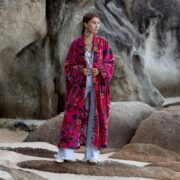 Cerise Caravan Velvet Kimono Robe: Plus Size Boho Duster Coat - Mai