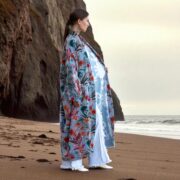 Plus Size Velvet Kimono Duster: Cerulean Bloom Floral Robe - Mai - Image 9