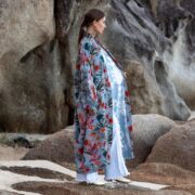 Plus Size Velvet Kimono Duster: Cerulean Bloom Floral Robe - Mai - Image 2