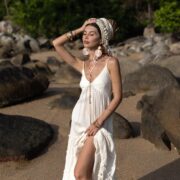 Raw Cotton Boho Wedding Dress: Off-Shoulder Beach Elopement Gown - Savita - Image 5