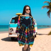 Plus Size Galaxy Tie-Dye Tunic: Raven Heart Caftan, Boho Festival Top - Image 6