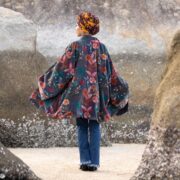 Velvet Kimono Jacket: Nocturne Bloom Floral Print, Plus Size Boho Coat - Mei - Image 3