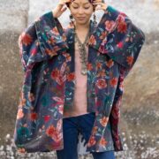 Velvet Kimono Jacket: Nocturne Bloom Floral Print, Plus Size Boho Coat - Mei - Image 4