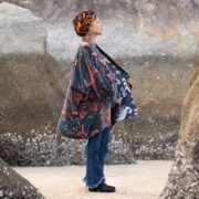 Velvet Kimono Jacket: Nocturne Bloom Floral Print, Plus Size Boho Coat - Mei - Image 2
