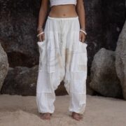 Boho Lace Patchwork Harem Pants & Duster Set: Cream Cotton Festival Outfit - Image 5