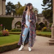 Floral Cotton Velvet Kimono: Plus-Size Boho Maxi Robe - Harper Jade - Image 5