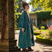 Emerald Mandala Velvet Kimono Duster: Boho Cotton Robe - Mai - Image 6