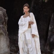 Boho Cream Lace Duster Kimono & Harem Pants Set - Plus Size Loungewear - Veda - Image 5