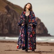 Plus Size Velvet Kimono Duster: Venetian Sapphire Floral Boho Coat - Harper Jade - Image 7