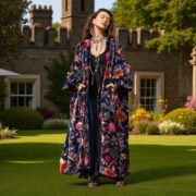 Plus Size Velvet Kimono Duster: Venetian Sapphire Floral Boho Coat - Harper Jade - Image 5