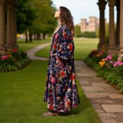 Plus Size Velvet Kimono Duster: Venetian Sapphire Floral Boho Coat - Harper Jade - Image 6