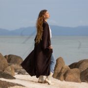 Handmade Cotton Gauze Kimono Robe: Raven Black Boho Duster with Pockets - Willow - Image 2