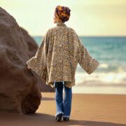 Velvet Kimono Jacket: Golden Bloom Floral Print, Plus Size Boho Coat - Mei - Image 8