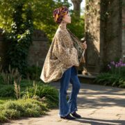 Velvet Kimono Jacket: Golden Bloom Floral Print, Plus Size Boho Coat - Mei - Image 6