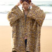 Velvet Kimono Jacket: Golden Bloom Floral Print, Plus Size Boho Coat - Mei - Image 10