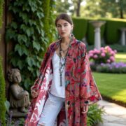 Plus Size Velvet Kimono Robe: Rosefinch Dusk Garden Cotton Duster - Image 6