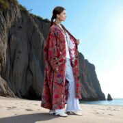 Plus Size Velvet Kimono Robe: Rosefinch Dusk Garden Cotton Duster - Image 8