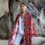 Plus Size Velvet Kimono Robe: Rosefinch Dusk Garden Cotton Duster - Image 4