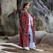 Plus Size Velvet Kimono Robe: Rosefinch Dusk Garden Cotton Duster - Image 2