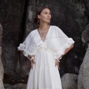 Off-White Cotton Boho Wedding Dress: Plus Size Raw Cotton Maxi Gown - Beata - Image 5